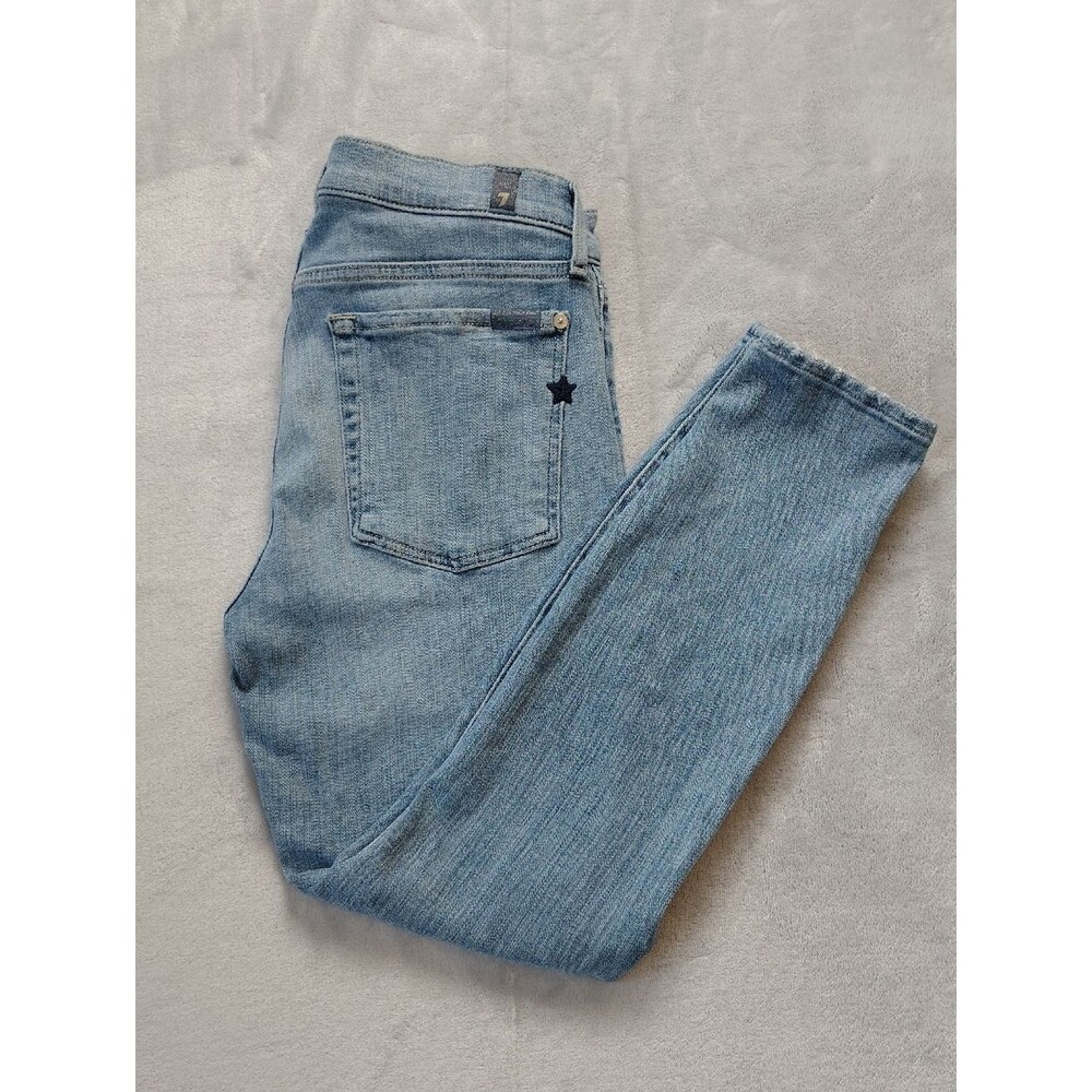 7 For All Mankind Trio Wash Denim Star Embroidered Ankle Skinny Jeans Size 30
